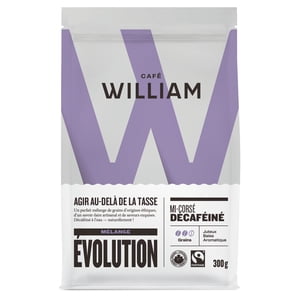Café William Coffee Organic Fair-Trade EVOLVE Mélange de haricots entiers de haricot de moyenne croûte 300 G