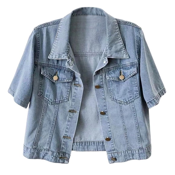 Stylish Women's Casual Jackets - Short Sleeve Collared Denim Coat for Everyday Wear and Date Nights - Trendy and Versatile Statement Piece