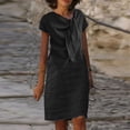 thumbnail image 1 of Robe d'Été pour Femmes 2024 Mode Grande Taille Nouvelle Allure Élégante Col Rond à Nouer Manches Courtes Couleur Unie Coton Coton Lin Robe Rabais de 50 % Liquidation!, 1 of 6
