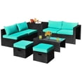 thumbnail image 2 of Costway Ensemble de Mobilier de Terrasse en Rotin 8 Pcs Table de Rangement Ottoman Housse Turquoise, 2 of 10