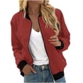 thumbnail image 1 of Womens Fashion Jacket Casual Stand Collar Zip Up Lightweight Coat Fall Color Block Jackets with Pockets Red XXL, 1 of 5