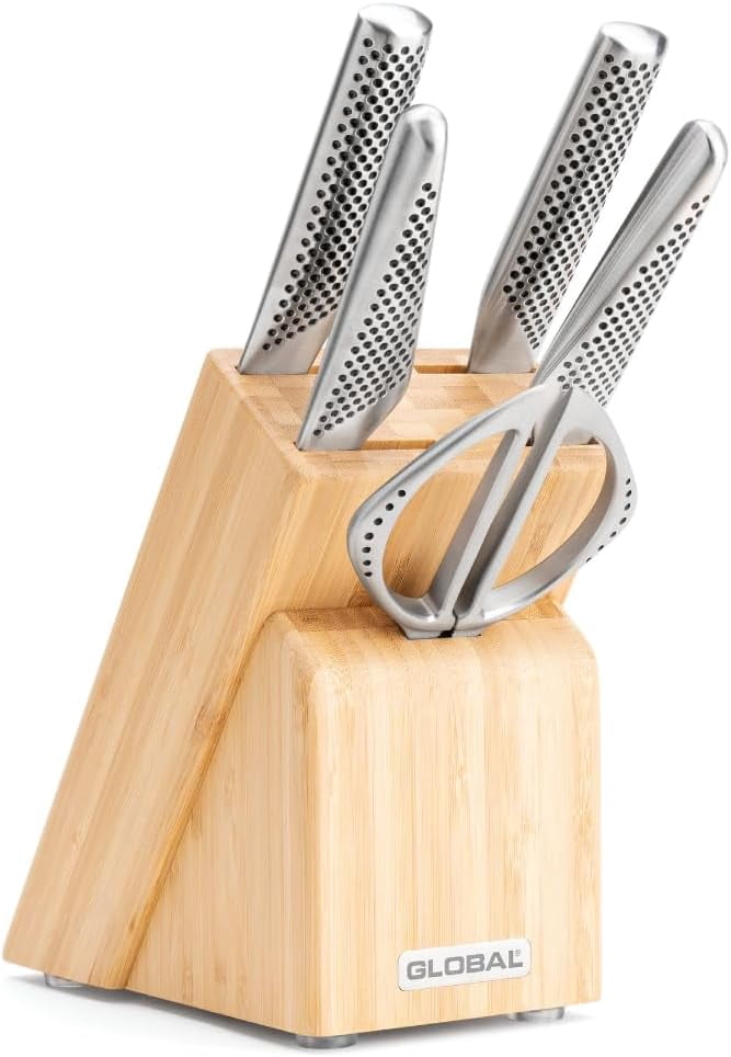Global Takashi 6-Piece Knife Block Set – Premium Stainless Steel Kitchen Knives with Block