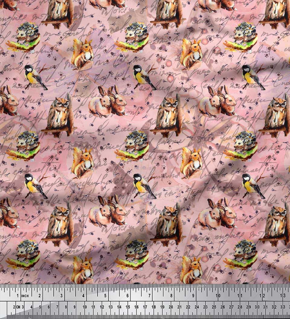 Soimoi Tissu en Velours Hibou, Tissu à Imprimé Animal Squirrel & Rabbit au Mètre 58 Pouces de Large