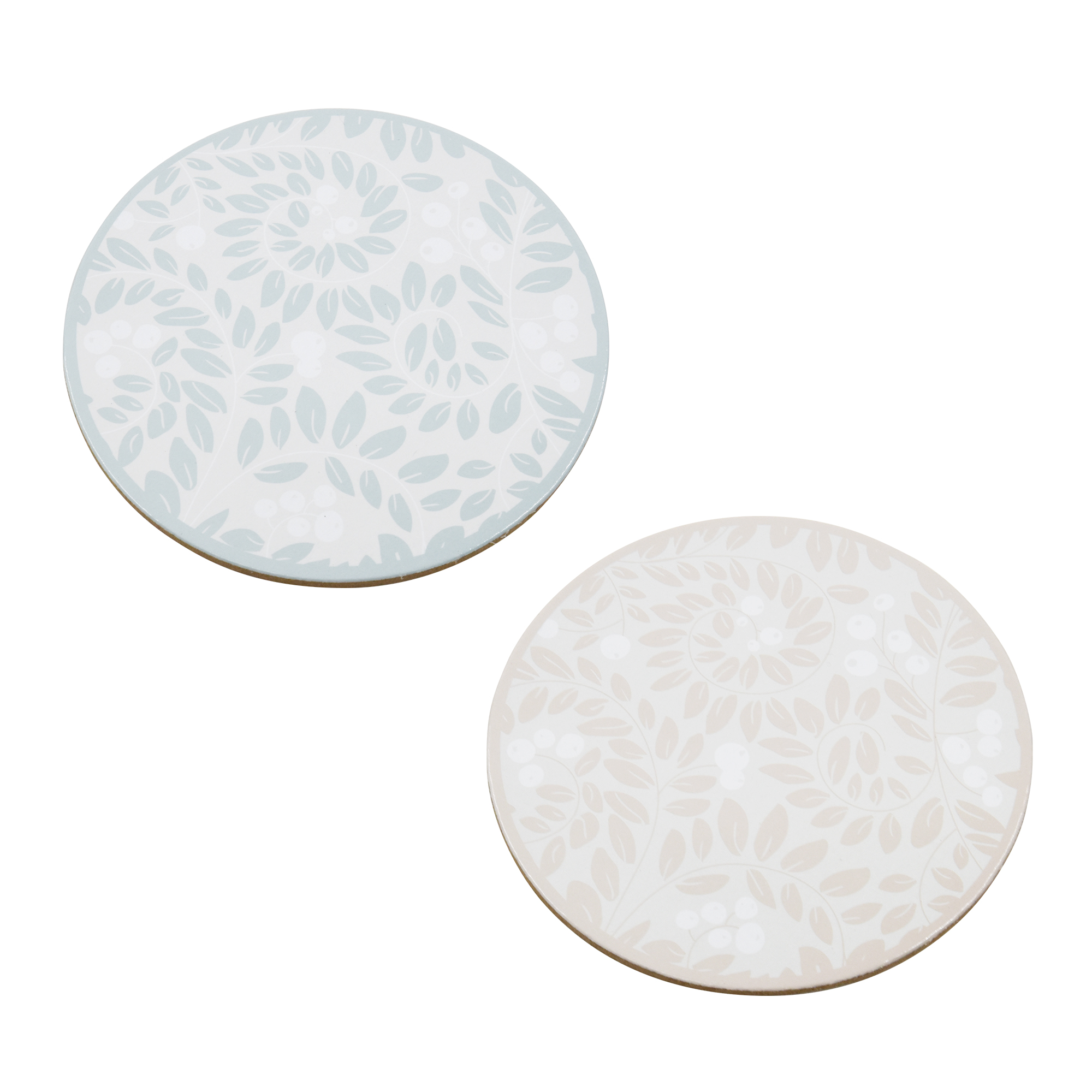 Holiday Time Lot de 4 sous-verres ronds en liège à motif de feuilles, isolants thermiques, isolants thermiques, Vert naturel et beige
