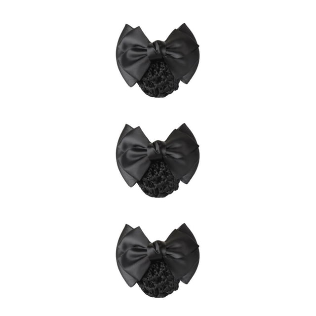 Transemion Wide Application Bow Work Hair Clips Snood Net For Stylish And Convenient Good Gifts Cloth Bowknot Hair Clip Hairnets Two Bows-black 3Set