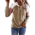thumbnail image 1 of MAWCLOS Ladies T-shirt Color Block Sweatshirt Long Sleeve Pullover Loose Fit Work Hooded Neck Hoodies Khaki 5XL, 1 of 2