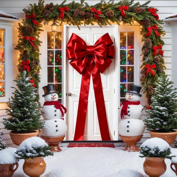 Amzcrzy Nylon Door Hanging Decorations Christmas Decorations 70.86X35.43In Christmas Door Garland with Big Bow Door Drape for Holiday Party Decoration Door Hanging Cover Decoration