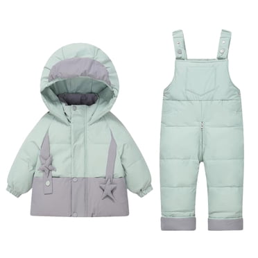 Combinaison de Neige pour Enfants, Combinaison de Neige pour Tout-Petits, Combinaison de Neige Unisexe 2 Pcs pour Bébés Filles Garçons Manteau d'Hiver en Duvet et Ensemble Pantalon de Neige Doudounes Salopettes de Ski Tenues par Llywey,Vert,3t