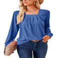 thumbnail image 1 of Hauts à Manches Longues pour Femmes Couleur Unie Froncé Col Carré Chandail, 1 of 7