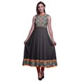thumbnail image 1 of Bimba Robe Anarkali Fleurie Gris Foncé Col Mandarin Sans Manches Kurtis pour Femmes Imprimé Robe Maxi Grande, 1 of 6