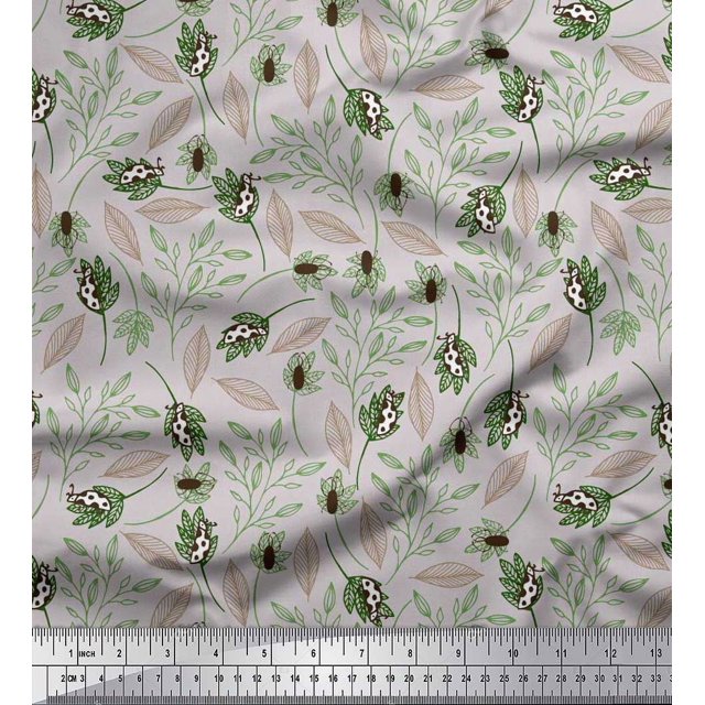 Soimoi Cotton Duck Fabric Leaves & Insect Print Fabric by The Yard 56 Inch Wide