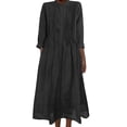 thumbnail image 2 of Robes Maxi en Coton et Lin pour Femmes, Robe Tunique à Boutons Col Ras du Cou Manches Longues Plissée Ligne a Fluide Longues Robes Robe d'Été Noir TTG, 2 of 9