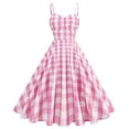thumbnail image 1 of FcBaudy Robe Sans Manches à Col Rond, Robes d'Été pour Femmes, Robes pour Femmes Robe Vintage à Carreaux pour Femmes avec Ceinture, Bretelles, Grande Longueur Moyenne Robe Femme, 1 of 7