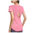 thumbnail image 1 of Blouses pour Femmes Col Rond Uni Décontracté Sport Manches Courtes Ajourées Respirant Ensemble de Yoga, 1 of 1