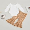 thumbnail image 2 of 2 Pieces Baby Suit Set  Solid Color U-Neck Long Sleeve Ruffle Romper+ Floral Print Flared Pants for Girls  0-18 Months, 2 of 9