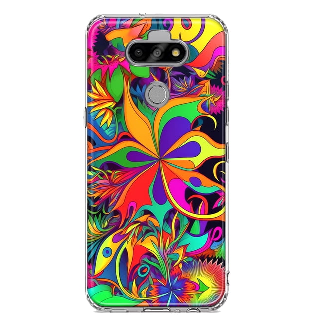 MUNDAZE LG Aristo 5/Phoenix 5/Risio 4 Shockproof Clear Hybrid Protective Phone Case Neon Psychedelic Hippie Wild Flowers Cover