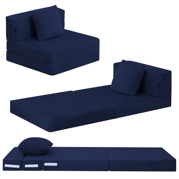 MeMoreCool Fauteuil-Lit Futon Pliable pour Enfants, Matelas de Sofa pour Tout-Petits, Canapé de Sol en Mousse Convertible, Matelas de Couchage Tri-Pli (Marine)