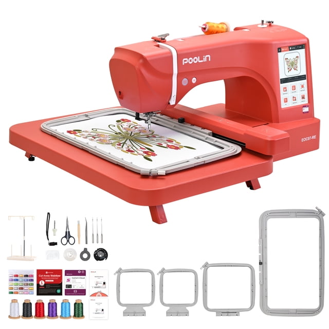 Poolin EOC07RE Embroidery Machine with Large 7.9 x 15 Inch Hoop, Computerized Embroidery Machine for Home & Small Business