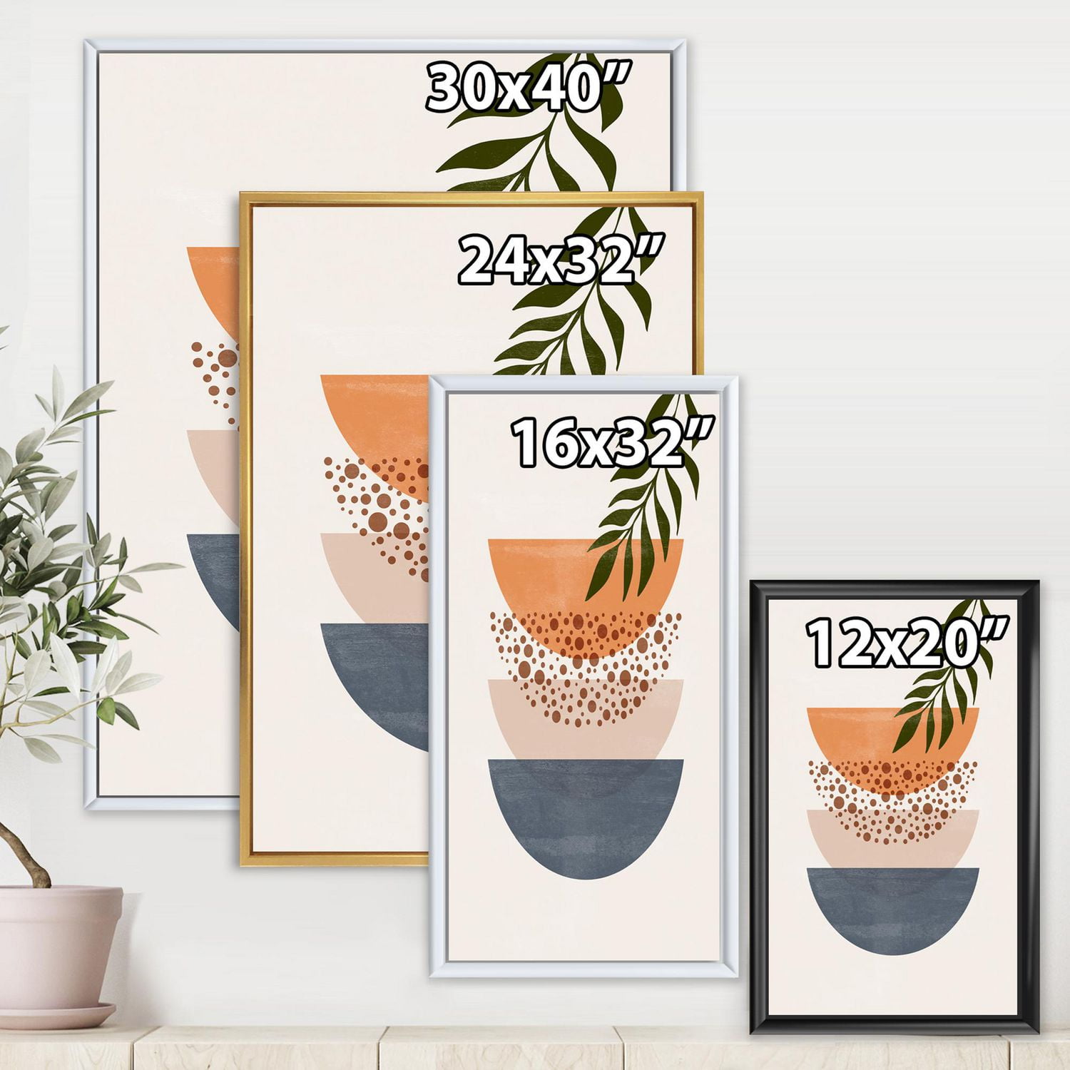 Designart Abstract Geometrical Sun and Moon With Leaf III FLOAT FRAME WALL ART