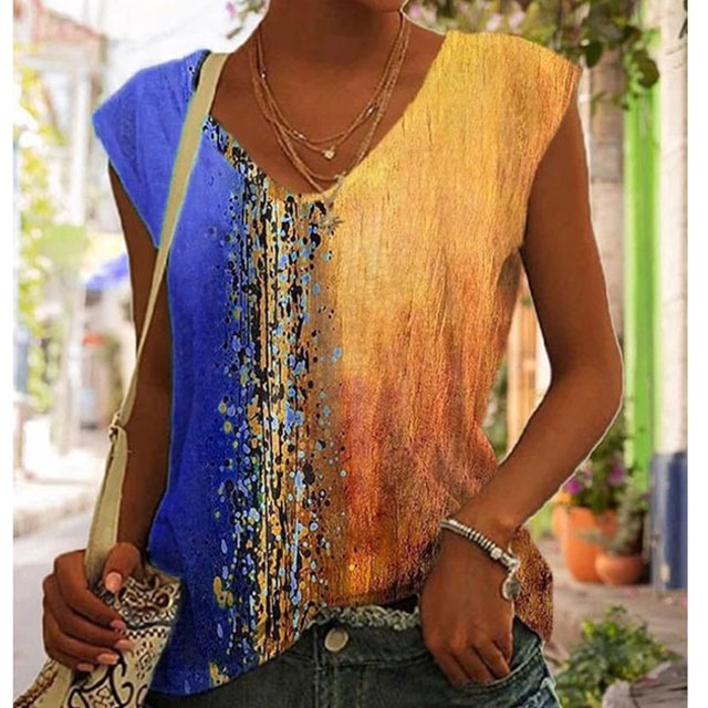 LSLJS Camisole d'Été Décontractée pour Femme à Col en V avec Boutons et Imprimé, Débardeurs pour Femmes