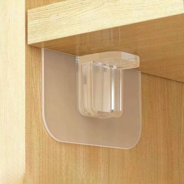5Pcs No Drill Shelf Bracket, Uscallm Cabinet Shelf Bracket Non-perforated Adhesive Laminated Support Corner Code Heavy Duty No Drill Partition Fixing Bracket Clear PVC