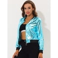 thumbnail image 2 of INSPIRE CHIC Blouson Bomber à Fermeture à Glissière Léger Métallique à Col Montant Holographique pour Femme Bleu P, 2 of 5