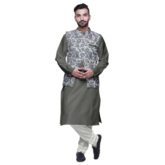 Atasi Solid Kurta Churidar With Printed Jecket Set For Mens Summer Party Wear