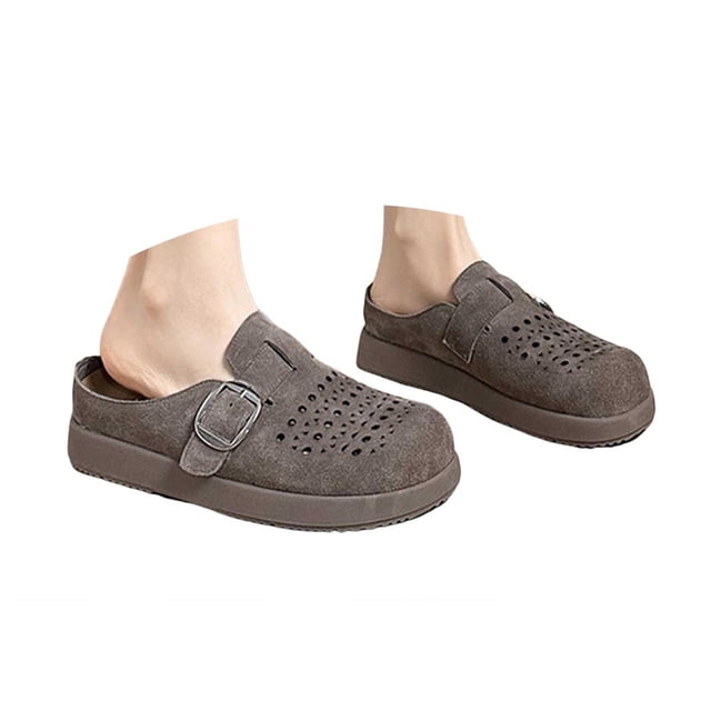 IUJSOY Sabots pour Femmes en Suède Ajouré à Enfiler Mules Chaussures Semelle en Liège Sandales à Plateforme Pantoufles