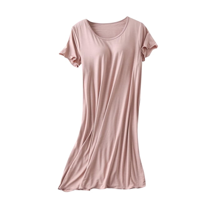 Timegard Nuisette pour Femmes avec Soutien-Gorge Intégré, Manches Courtes à Volants, Col Rond, Douce Tenue de Nuit, Robes Décontractées