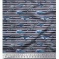thumbnail image 1 of Soimoi Satin Silk Fabric Stripes & Whale Fish Ocean Print Sewing Fabric Yard 42 Inch Wide, 1 of 5