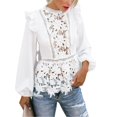 thumbnail image 1 of Blouses Blanches Élégantes pour Femmes à Manches Longues en Dentelle Hauts Été Automne Rétro Blouses Chemises, 1 of 4