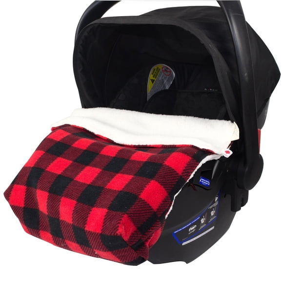 CosyCare Red Buffalo Check CosyToes Infant Car Seat Blanket with Fleece/Sherpa Chenille Lining