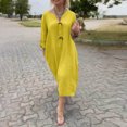 thumbnail image 1 of Ovzne Robes pour Femmes Robe de Plage Mode Femmes Décontractée Unie à Manches Longues Bouton Poche Robe à Col en V Robe de Vacances à Manches Longues Liquidation, 1 of 6