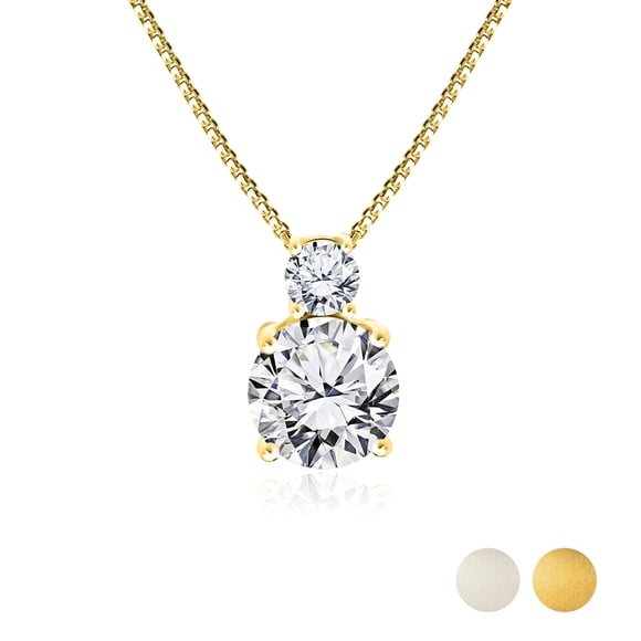 JeenMata 2 Carat April Birthstone Necklace - with Crystal Made with Swarovski - Dangling Round Cut Necklace Pendant in Yellow Gold Plating