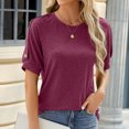 thumbnail image 4 of FAIWAD Summer Tunic Tops for Women Short Sleeve Round Neck Button T Shirts Solid Color Blouses Tops, 4 of 8