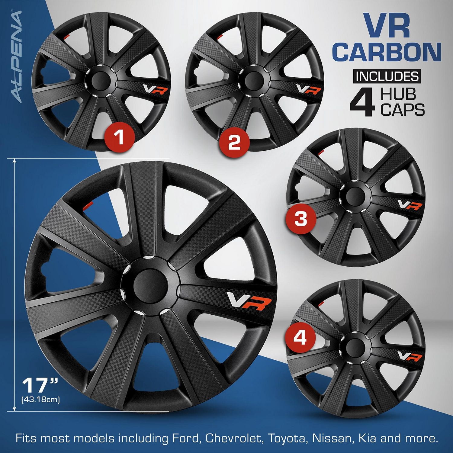 17" VR Carbon Wheel Covers, Black , set of 4