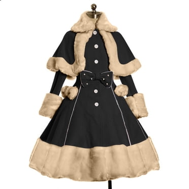 drppepioner Women'S Long Sleeve Woolen Jacket Bow Cape Set Outwear Plush Stitching Coat