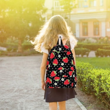Meitianfacai Girls Floral Strawberry Pattern Backpack Campus Fashion School Bag Suitable For Junior High School Bags