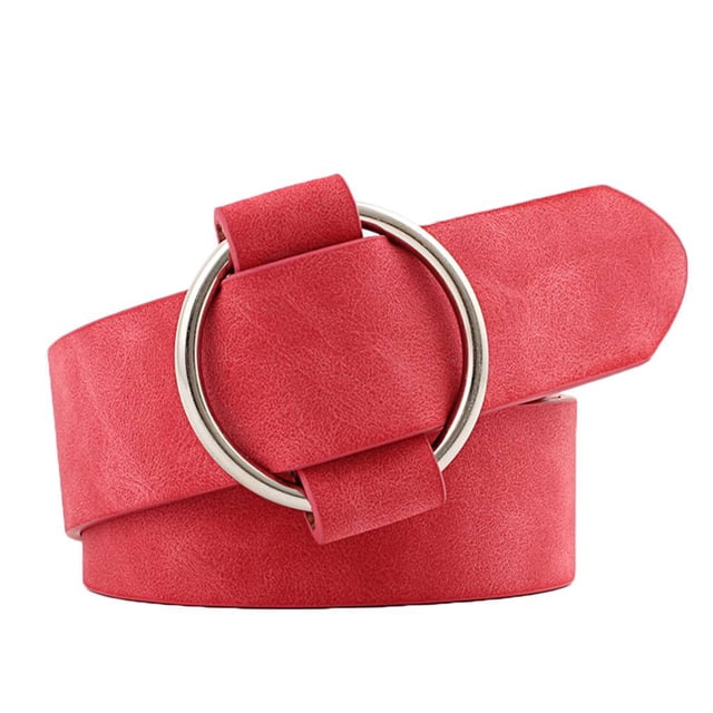 Baohd Female Solid Color Imitation Leather Metal Round Buckle Belt Girls Jeans Modeling Decoration Belt