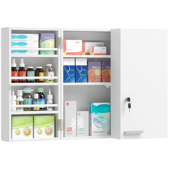 HOMCOM Wall Mount Medicine Cabinet with Double Doors for Kitchen, Bathroom
