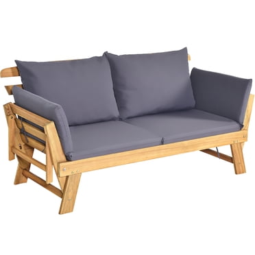 Topbuy Outdoor Folding Daybed Patio Acacia Wood Convertible Couch Sofa Bed Turquoise