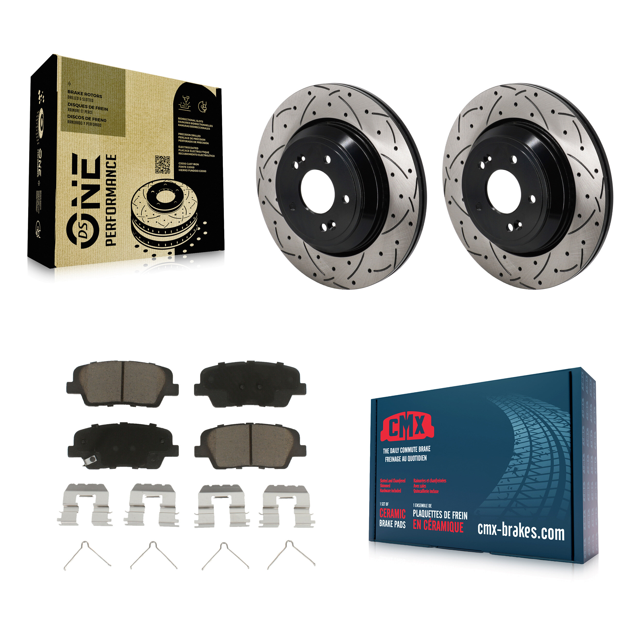 Transit Auto Rear Coated Drilled Slotted Disc Brake Rotors and Ceramic Pads Kit for Car Genesis G70 Kia Stinger G80 KDC-101244