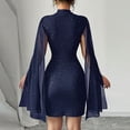 thumbnail image 4 of huilin Robe Cape en Chiffon Perlé Côtelée à Col Rond pour Femmes, Robe Enveloppante à Manches Longues pour Usage Quotidien, Fête, Rendez-Vous, Tenue de Luxe, 4 of 5