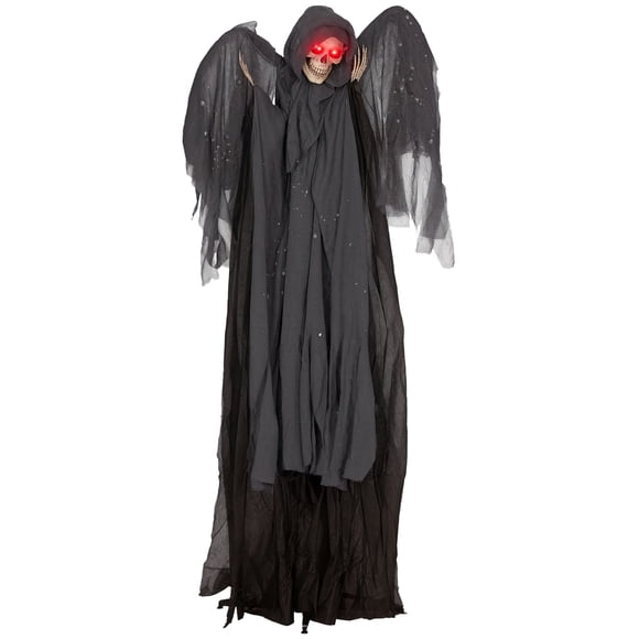HOMCOM Winged Grim Reaper Animatronic Prop w/ Light Up Eyes, for Party