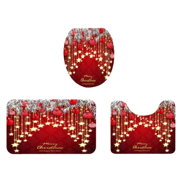 Transemion Rideau de Salle de Bain Déco Ensemble de Rideaux de Douche de Noël Anti-Rouille Application de Boutonnière en Métal Salle de Bain 3 Pcs