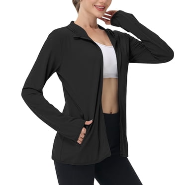 LMKIHUSA Hauts de Protection Solaire pour Femmes Protection Solaire Décontracté Été 2025 Chemises Manches Longues Chandails à Capuche Unis Manteaux à Fermeture Éclair Vestes Sport de Plein Air de Randonnée avec Poches Noir,TTG