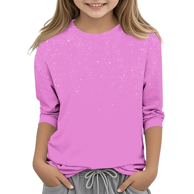 Posijego Garçons Filles T-Shirt à Manches 3/4 Imprimé Col Rond T-Shirts d'Été Hauts Décontractés pour Enfants