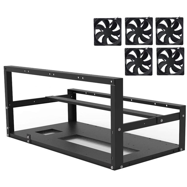 Tigology Steel Open Air Miner Stackable Mining Frame Case Rig, 6GPU/ 8GPU for Crypto Coin Mining Frame Rack w/ 5 Cooling Fans