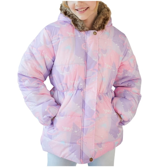 EQWLJWE Winter Puffer Jackets for Girls Clearance Water Resistant Long Parka Warm Hooded Zip Up Puffer Jacket Girls Packable Puffer Jacket 2-11 Years