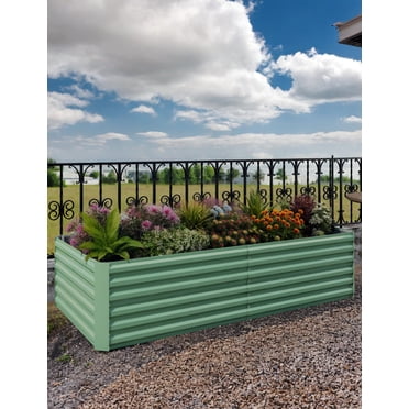 2-Pack Metal Outdoor Garden Planter Box, Rust-Resistant Galvanized Steel, Large Deep Bed for Vegetables, Flowers, Herbs—Easy Assembly Elevated Gardening Solution,8x4x2ft, Green